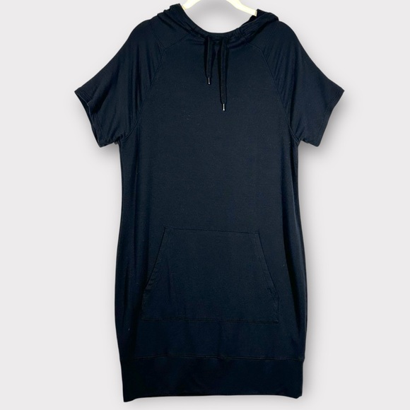 Athleta Dresses & Skirts - Athleta Hooded Coaster Short Sleeve Sweatshirt Dress Women's XSP Black Athletic